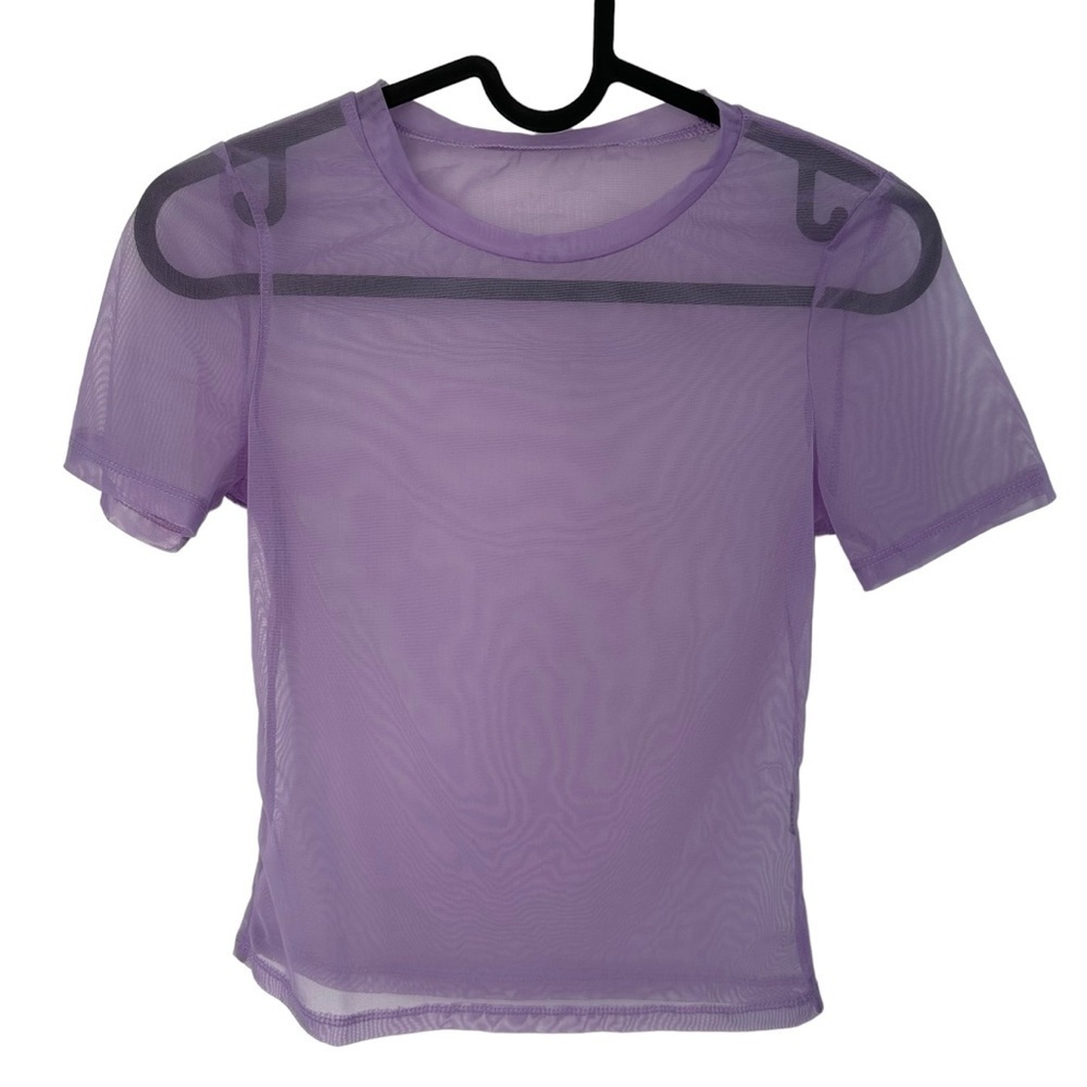 LIGHT PURPLE/LILAC SHEER MESH SHORT SLEEVE ROUND NECK T-SHIRT SIZE  XS/S